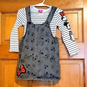 NWOT 2T Disney Minnie Overall Dress & Long Sleeve Set